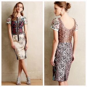 Anthropologie Byron Lars 2P Floral Patterned Dress with Short Sleeves